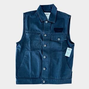 Vans Mens Barclay Utility Vest Small Black Denim Workwear Canvas NWT